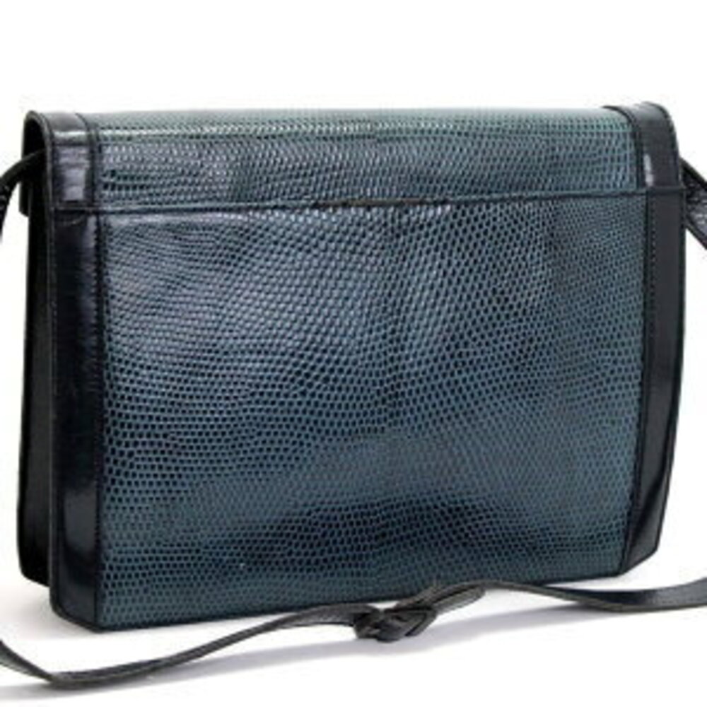 Saint Laurent Lizard Yves Hobo Bag Blue Shoulder - Picture 1 of 6